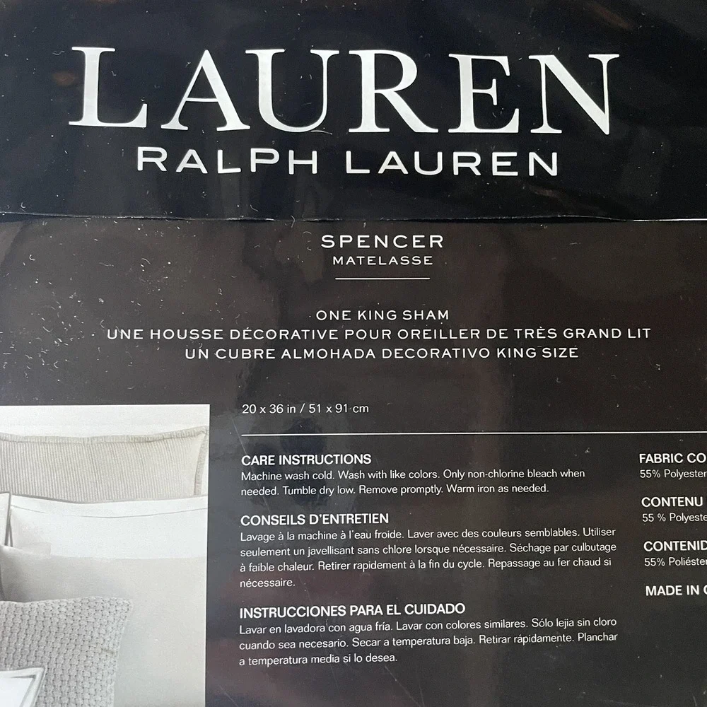 Ralph Lauren Home Spencer Matelassé King Sham Soft‎ Teal NWT $135